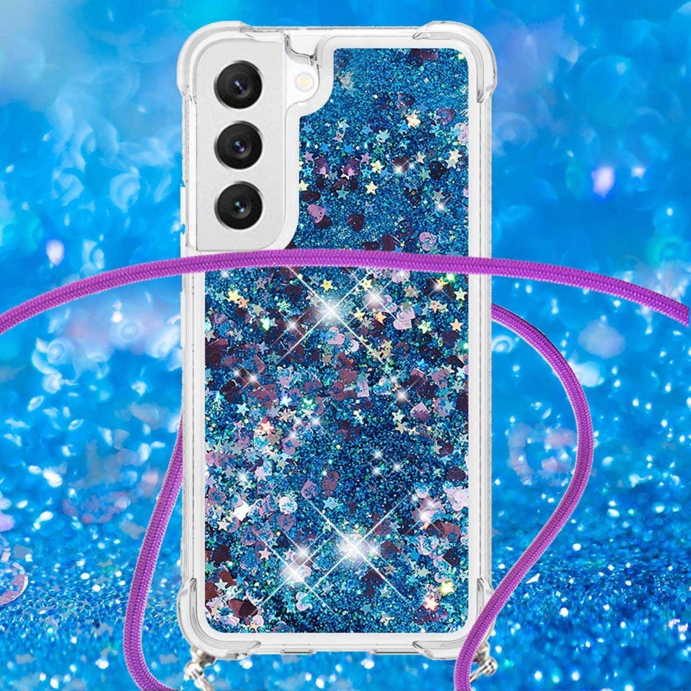 Funda con correa colgante Glitter Powder TPU Samsung Galaxy S23 azul