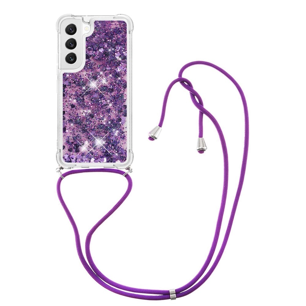 Funda con correa colgante Glitter Powder TPU Samsung Galaxy S23 violeta