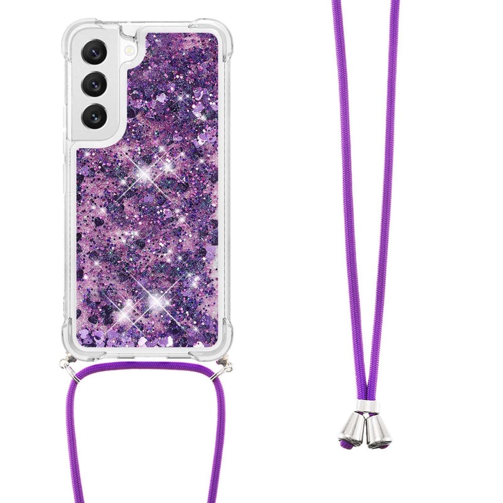Funda con correa colgante Glitter Powder TPU Samsung Galaxy S23 violeta