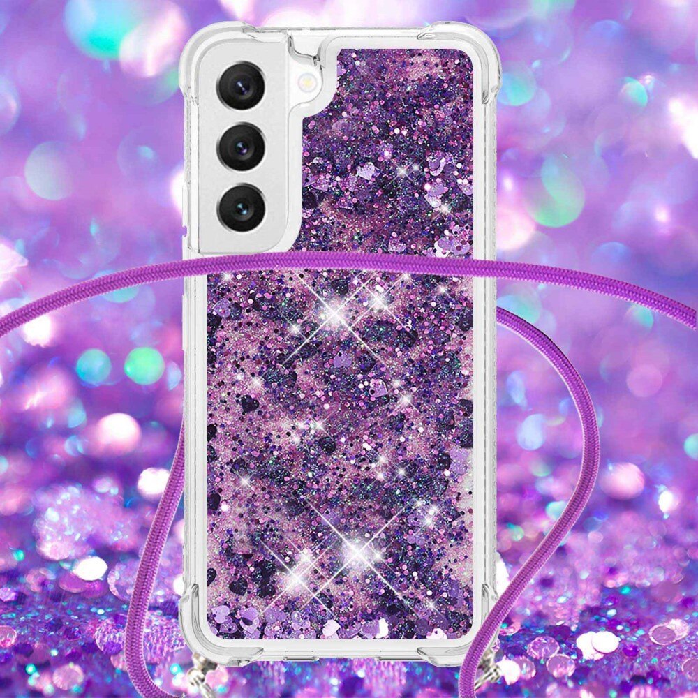 Funda con correa colgante Glitter Powder TPU Samsung Galaxy S23 violeta