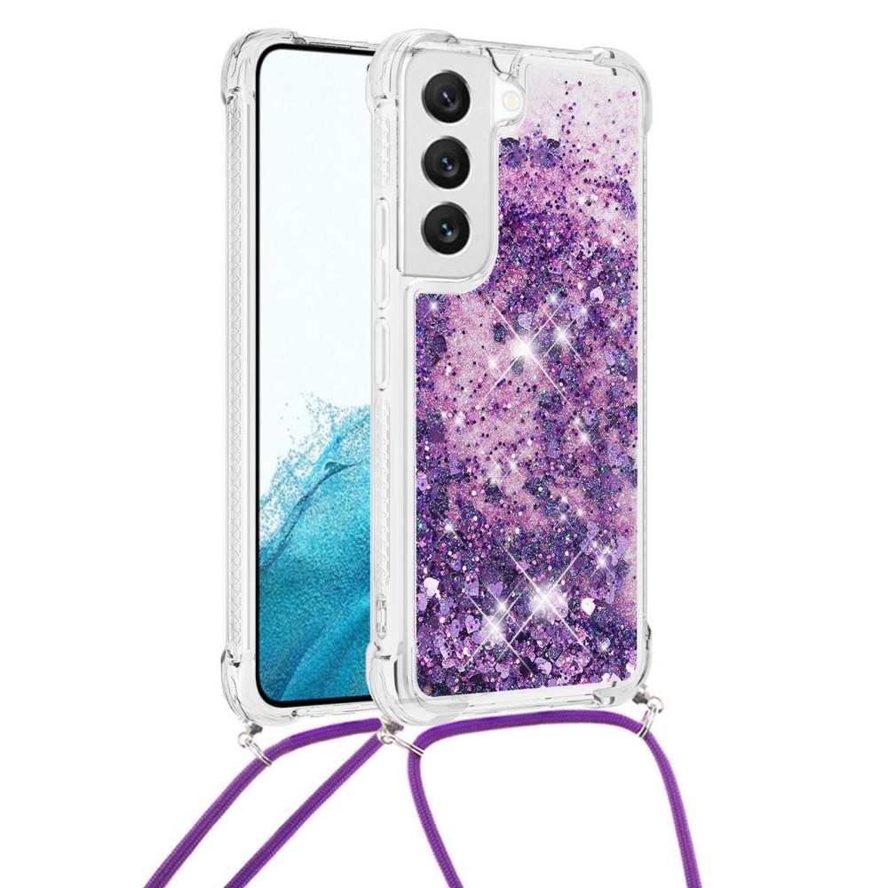 Funda con correa colgante Glitter Powder TPU Samsung Galaxy S23 violeta