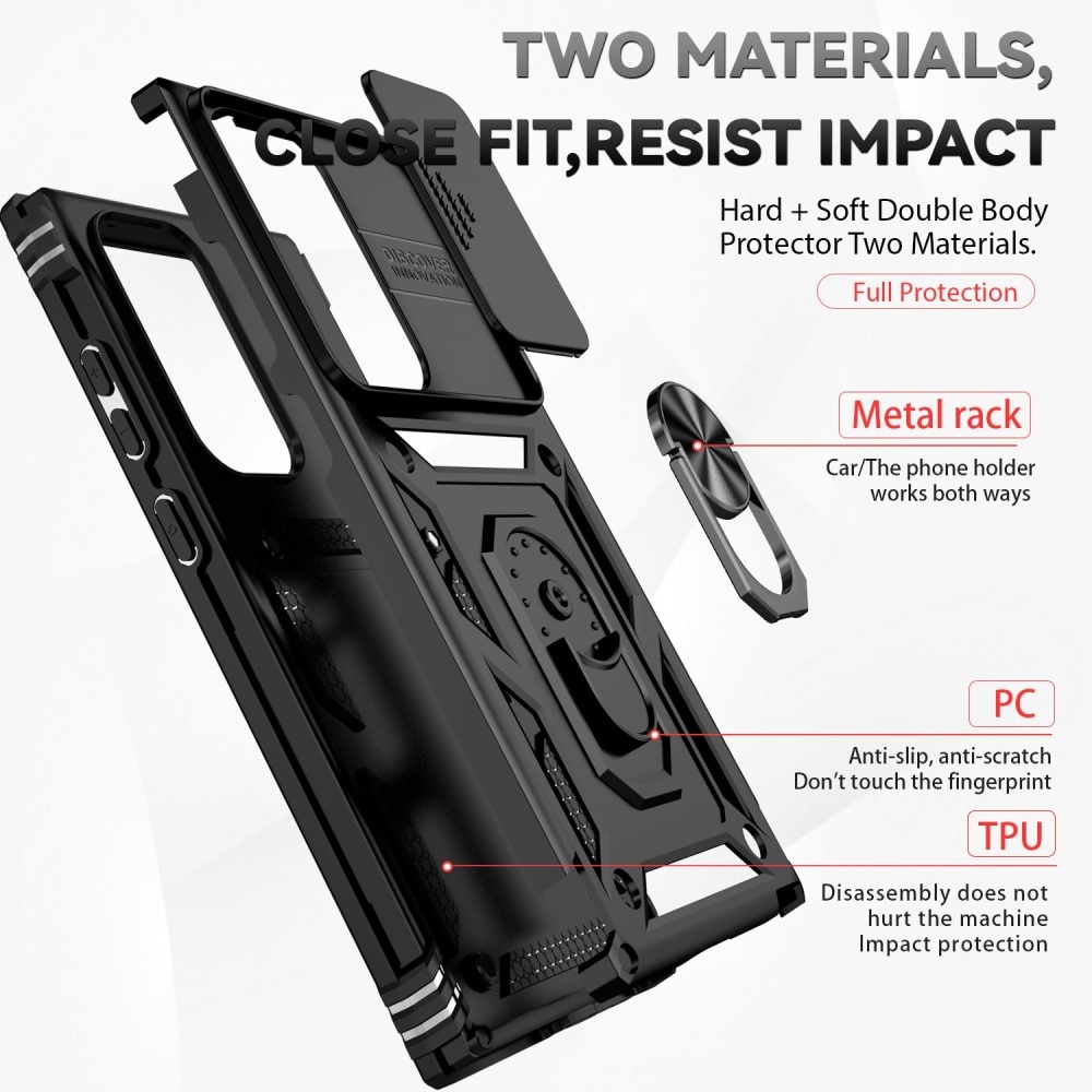 Funda híbrida Ring y Protector Cámara Samsung Galaxy S23 Ultra Negro