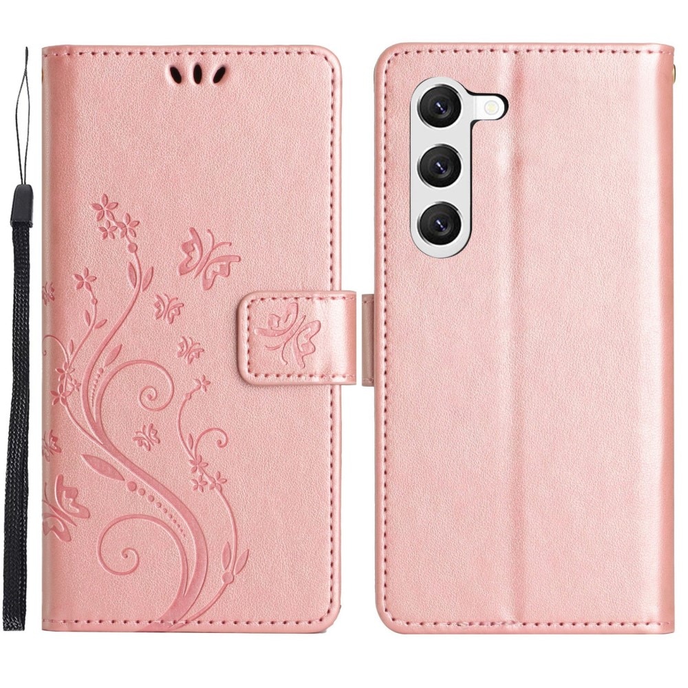 Funda de Cuero con Mariposas Samsung Galaxy S23 pink gold