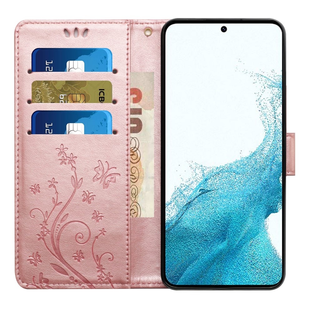 Funda de Cuero con Mariposas Samsung Galaxy S23 pink gold