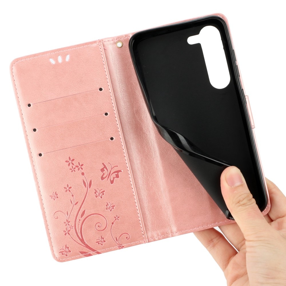 Funda de Cuero con Mariposas Samsung Galaxy S23, Rosa