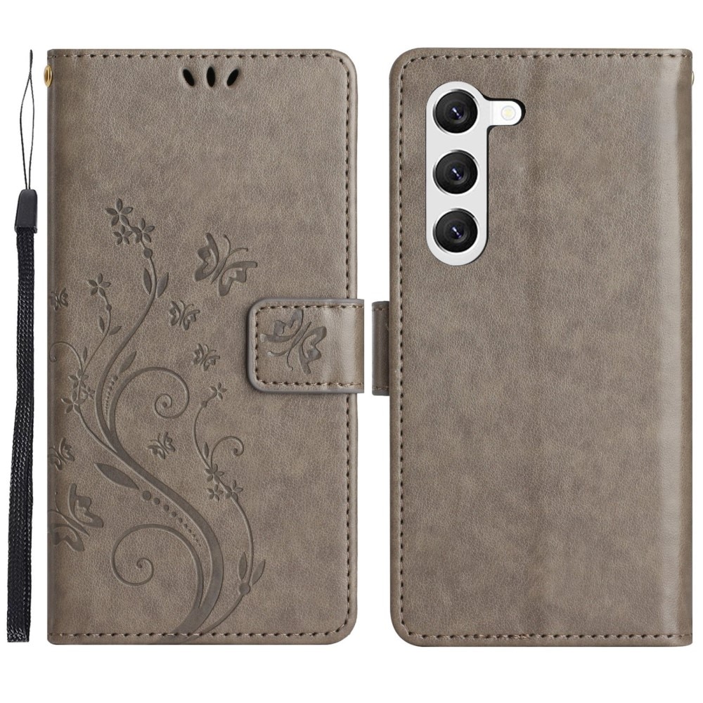 Funda de Cuero con Mariposas Samsung Galaxy S23, Gris