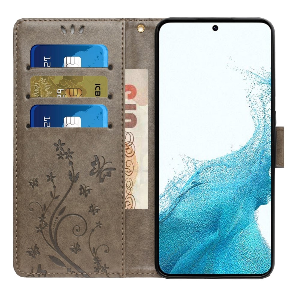Funda de Cuero con Mariposas Samsung Galaxy S23, Gris