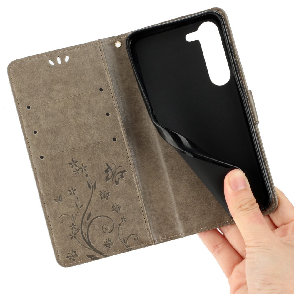 Funda de Cuero con Mariposas Samsung Galaxy S23, Gris