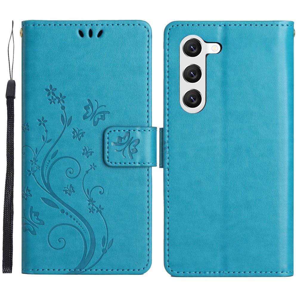 Funda de Cuero con Mariposas Samsung Galaxy S23, Azul