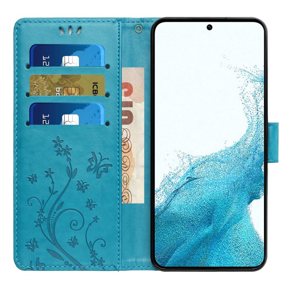 Funda de Cuero con Mariposas Samsung Galaxy S23, Azul