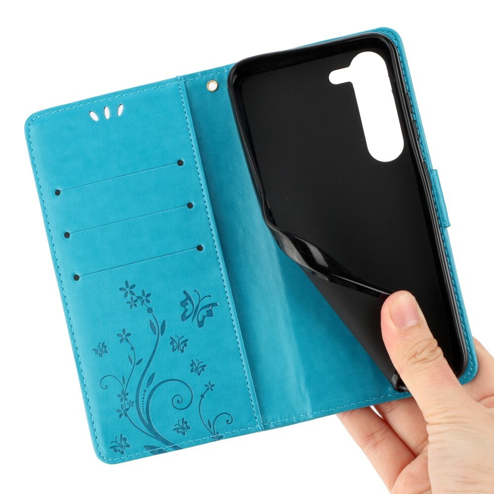 Funda de Cuero con Mariposas Samsung Galaxy S23, Azul