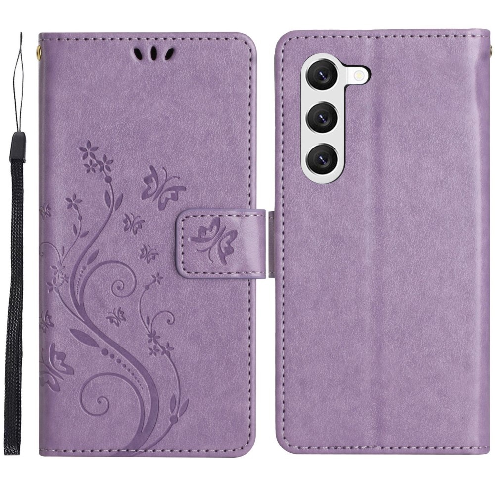 Funda de Cuero con Mariposas Samsung Galaxy S23, Púrpura