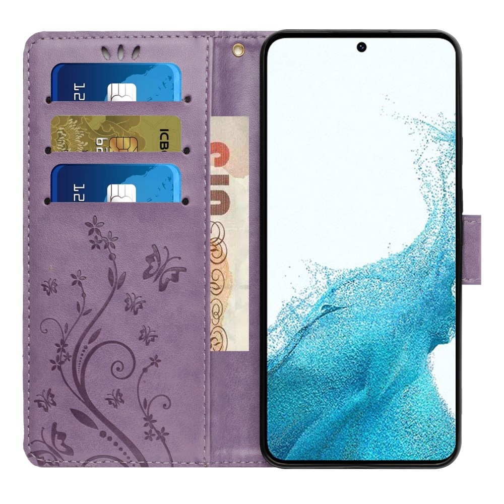 Funda de Cuero con Mariposas Samsung Galaxy S23, Púrpura