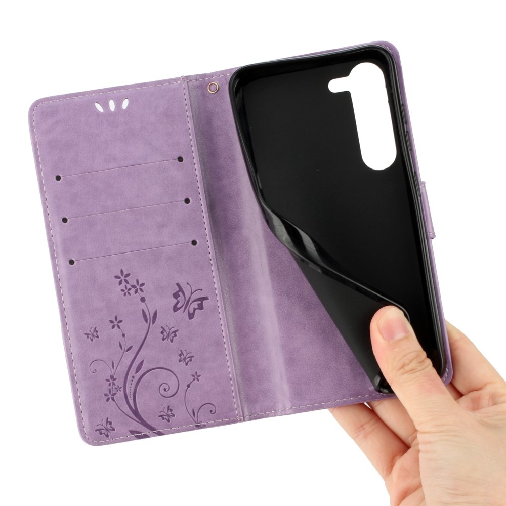 Funda de Cuero con Mariposas Samsung Galaxy S23, Púrpura