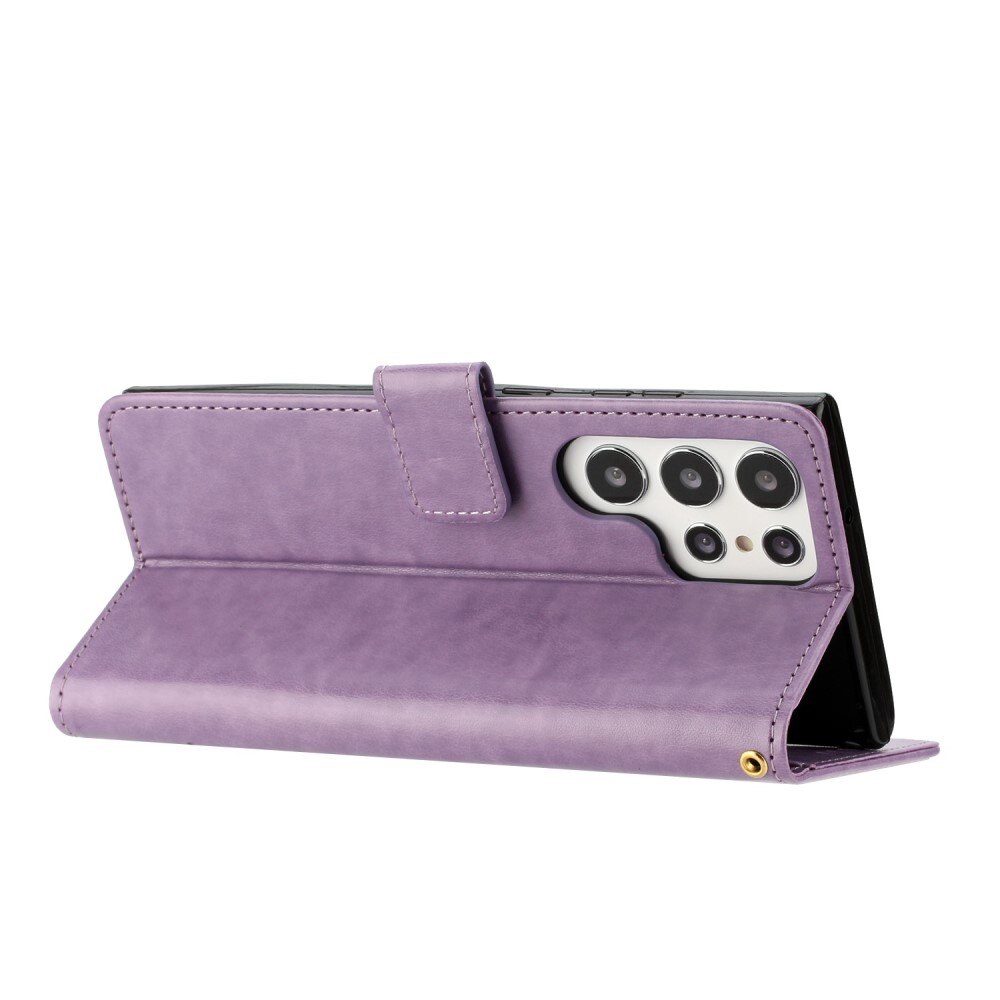 Funda de Cuero con Mariposas Samsung Galaxy S23 Ultra, Púrpura