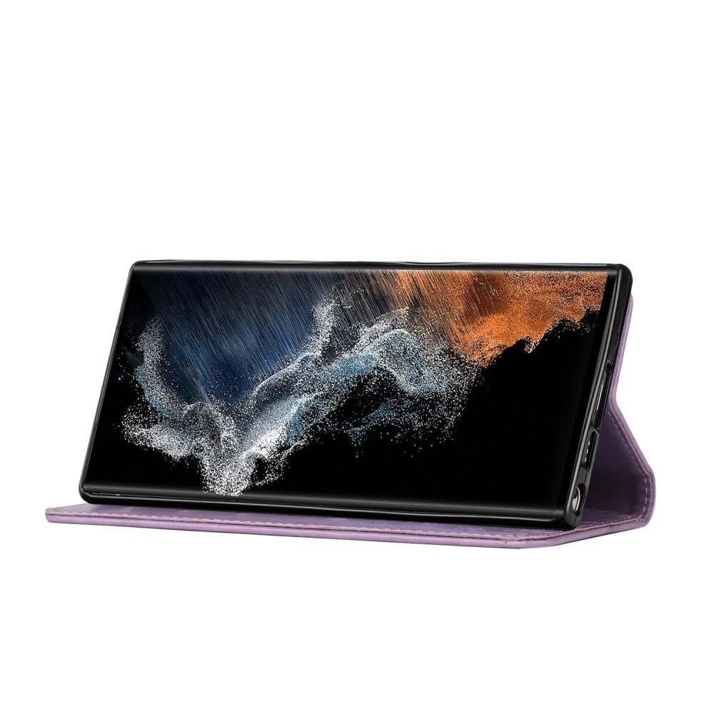 Funda de Cuero con Mariposas Samsung Galaxy S23 Ultra, Púrpura