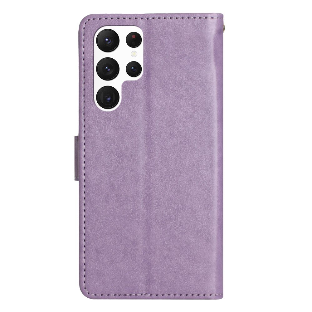 Funda de Cuero con Mariposas Samsung Galaxy S23 Ultra, Púrpura