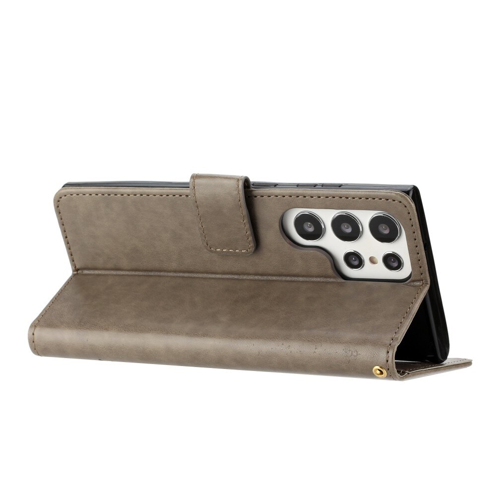 Funda de Cuero con Mariposas Samsung Galaxy S23 Ultra, Gris