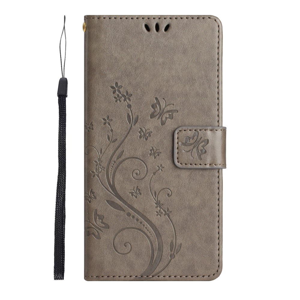 Funda de Cuero con Mariposas Samsung Galaxy S23 Ultra, Gris