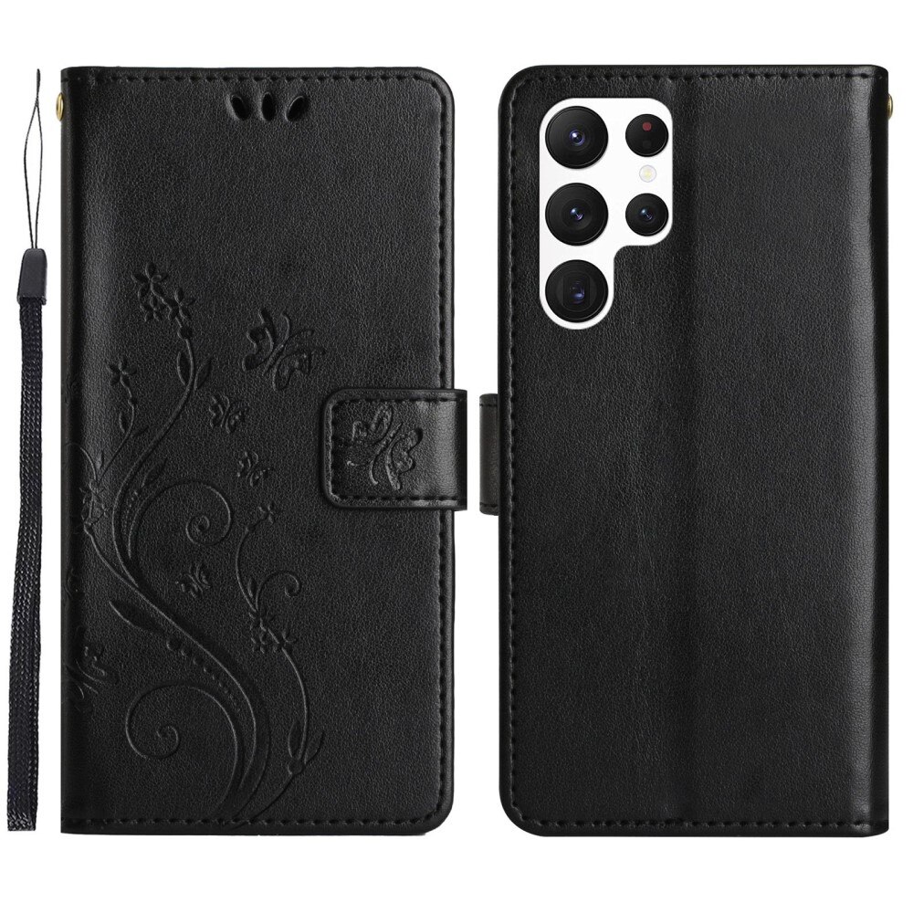 Funda de Cuero con Mariposas Samsung Galaxy S23 Ultra, Negro