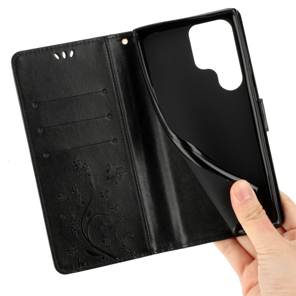 Funda de Cuero con Mariposas Samsung Galaxy S23 Ultra, Negro