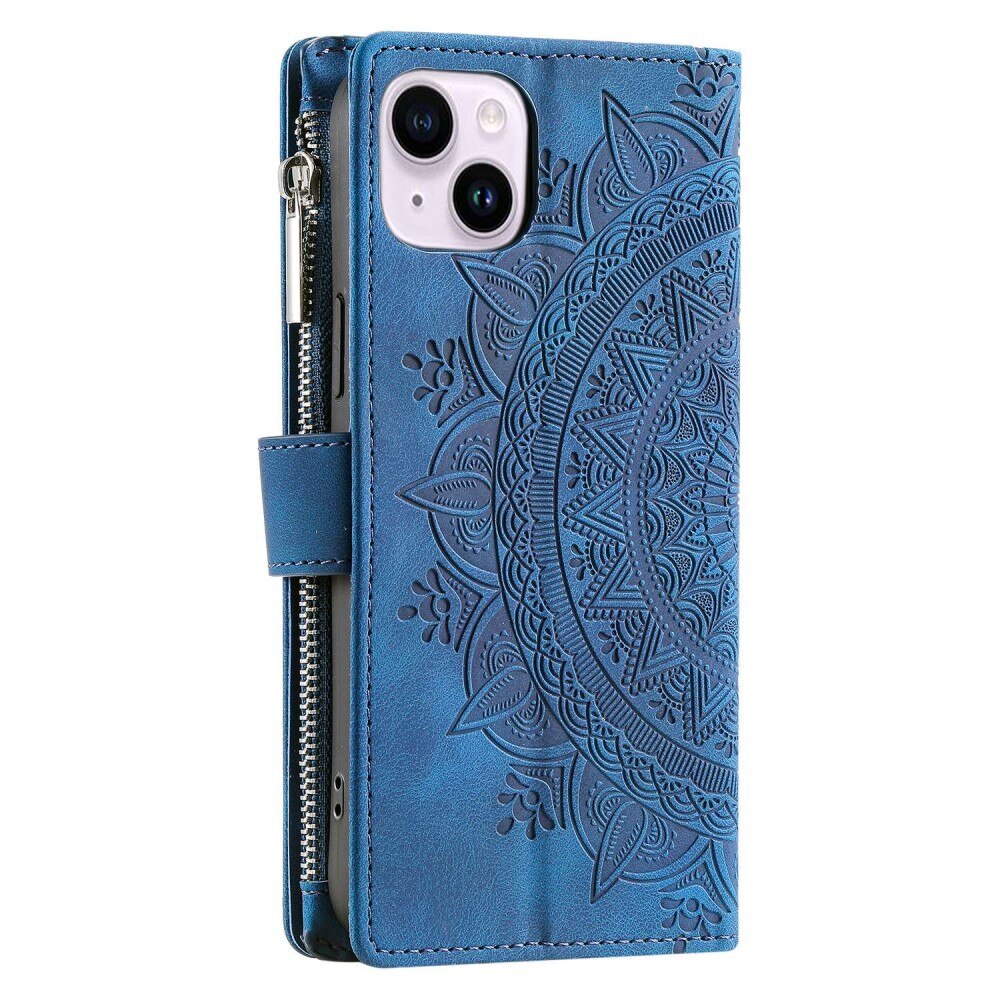 Funda Mandala tipo billetera iPhone 14 azul