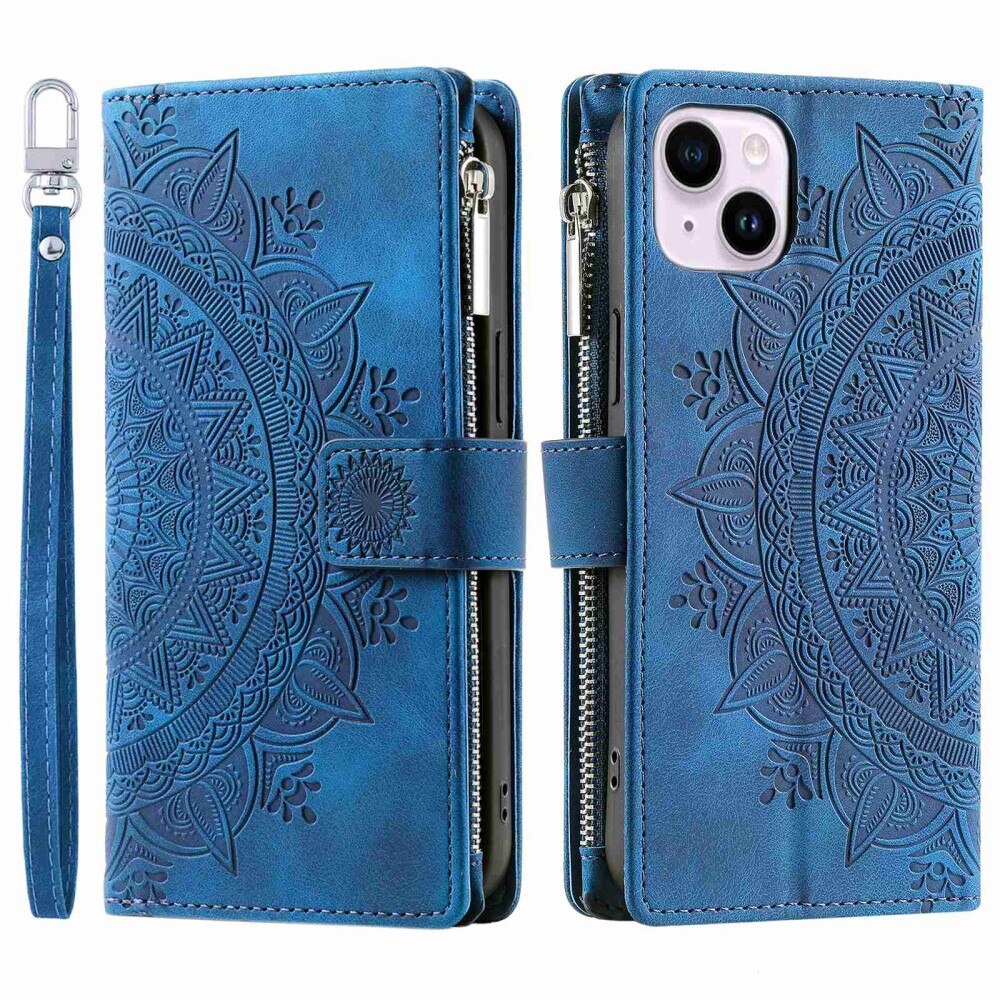 Funda Mandala tipo billetera iPhone 14 azul