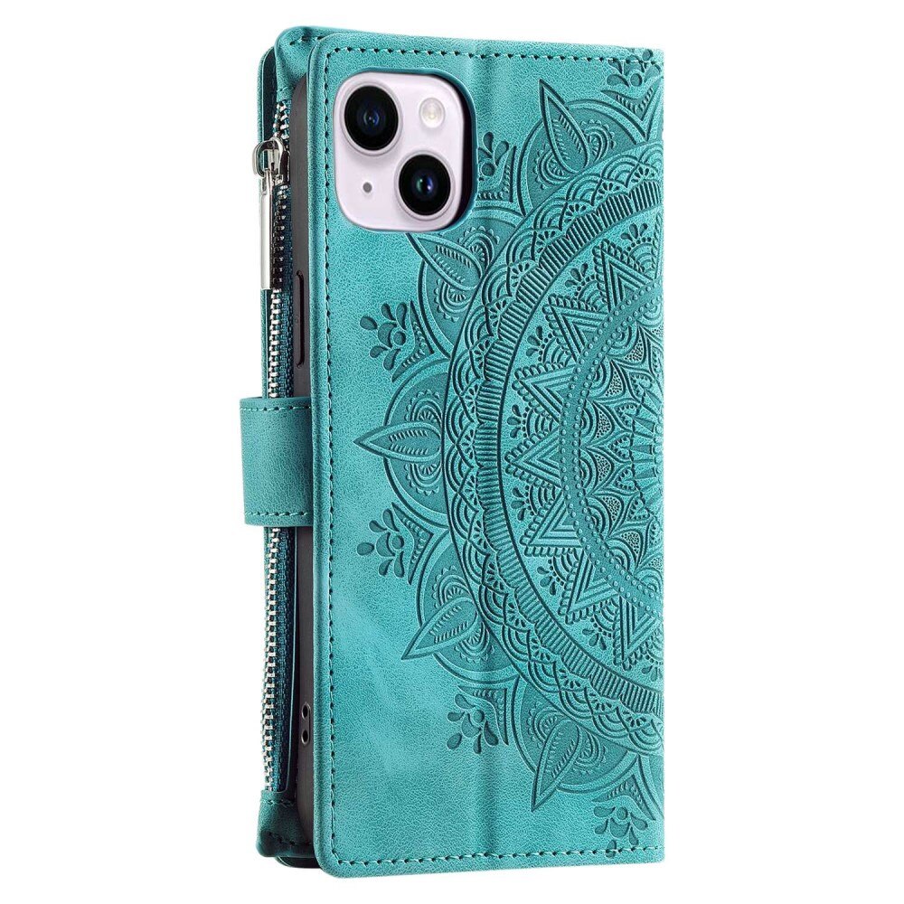 Funda Mandala tipo billetera iPhone 14 verde