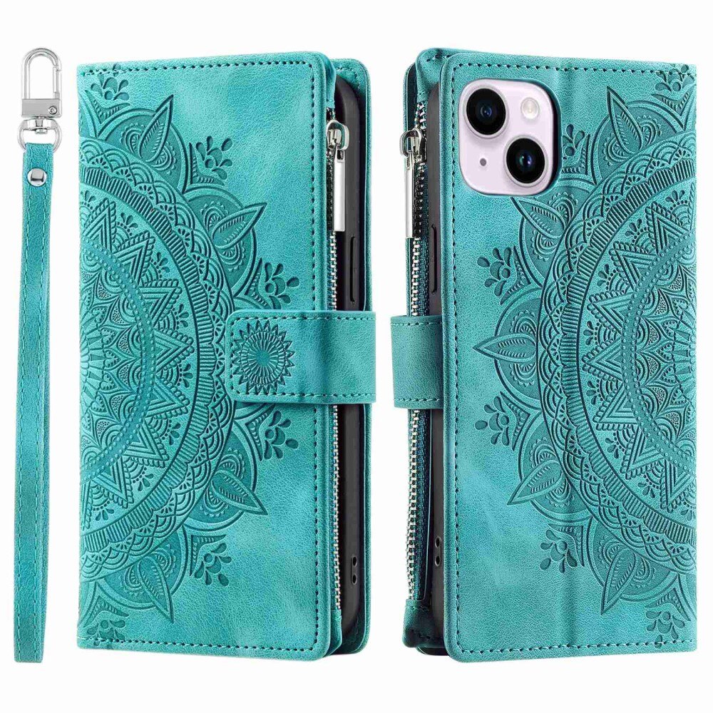 Funda Mandala tipo billetera iPhone 14 verde