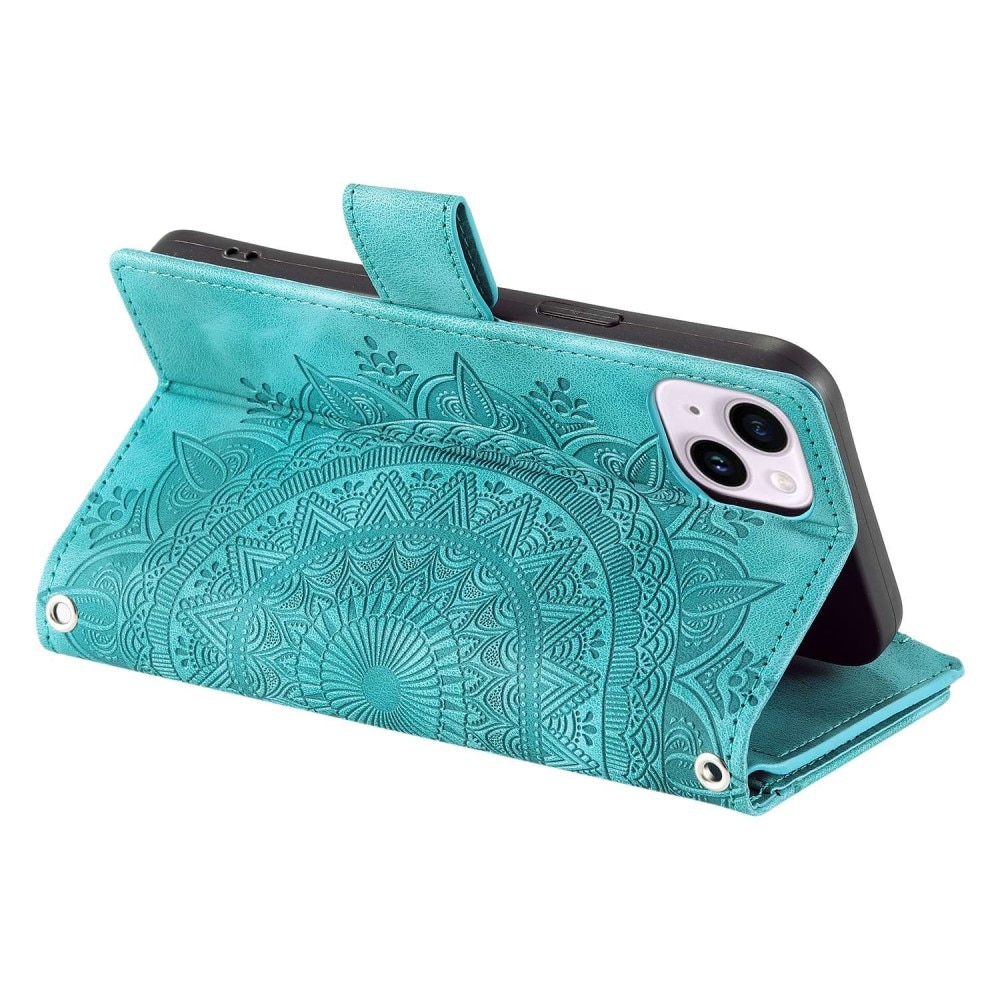 Funda Mandala tipo billetera iPhone 14 verde