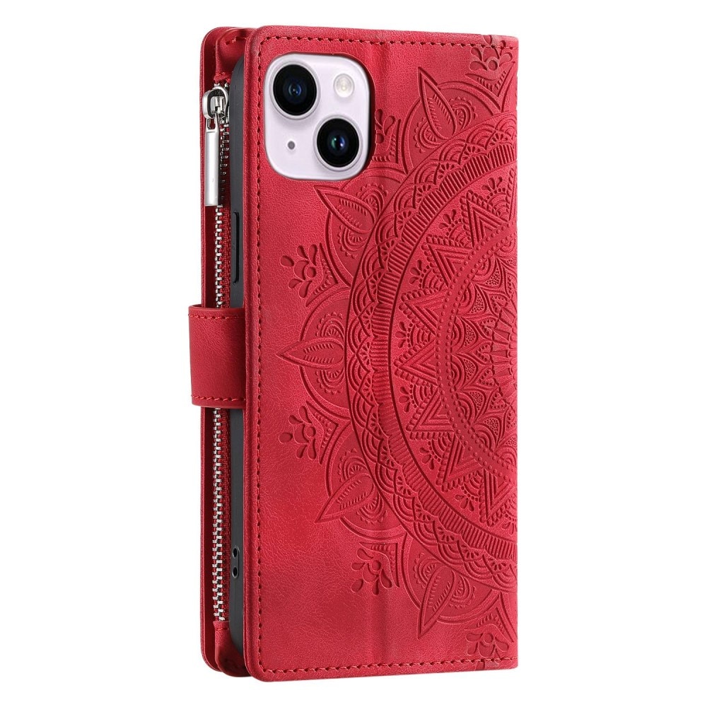 Funda Mandala tipo billetera iPhone 14 rojo