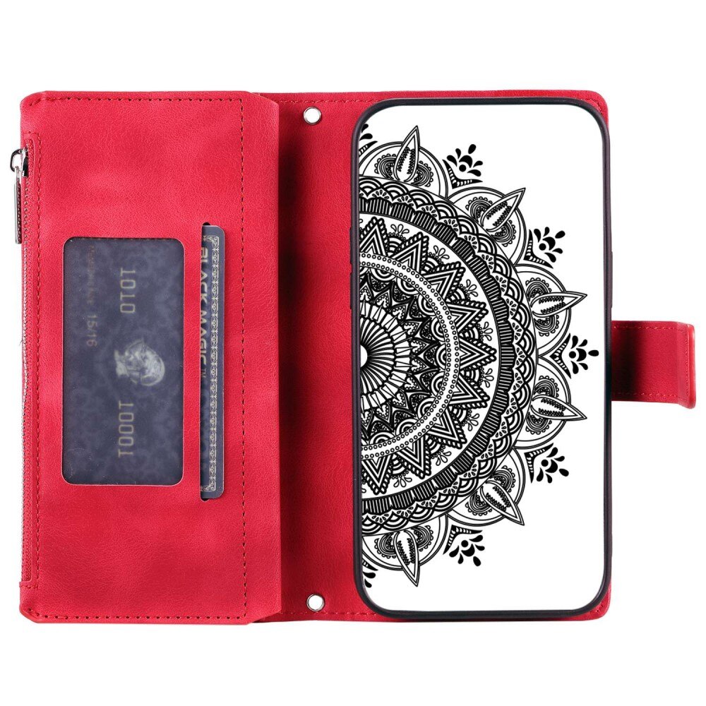 Funda Mandala tipo billetera iPhone 14 rojo