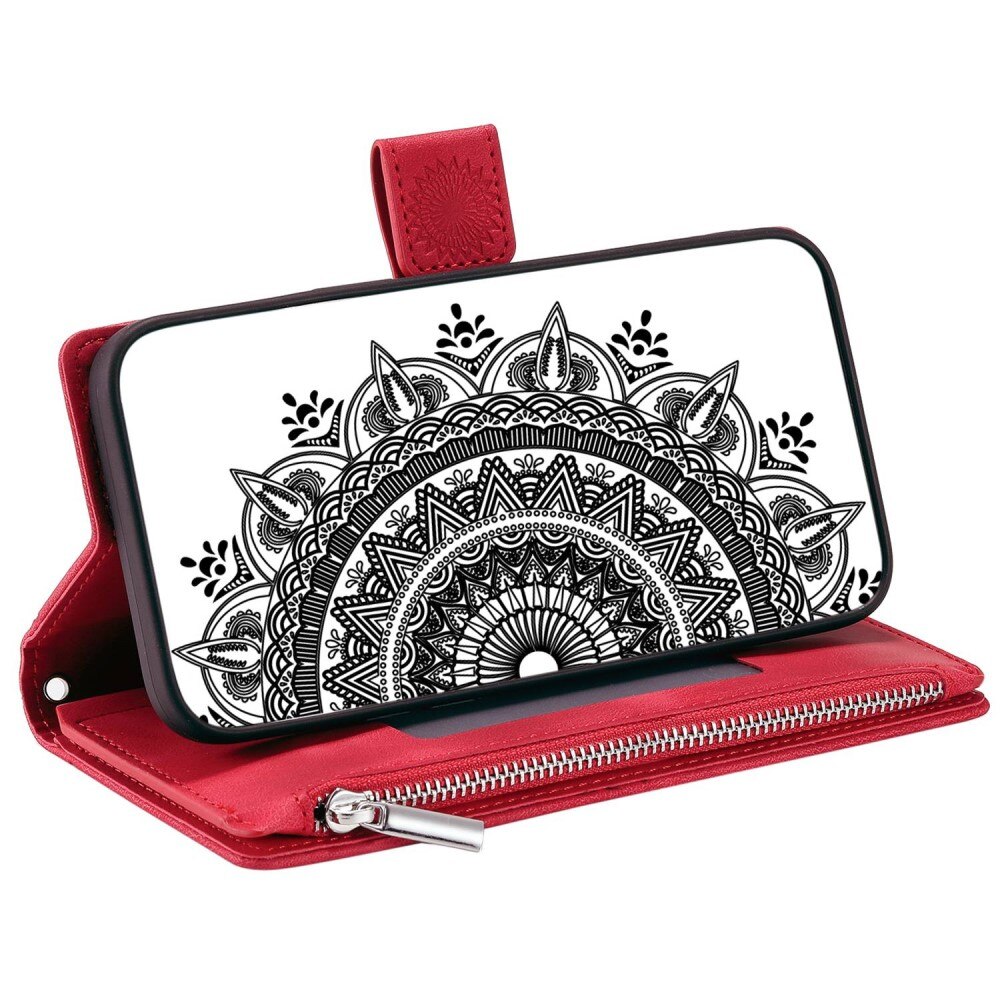 Funda Mandala tipo billetera iPhone 14 rojo