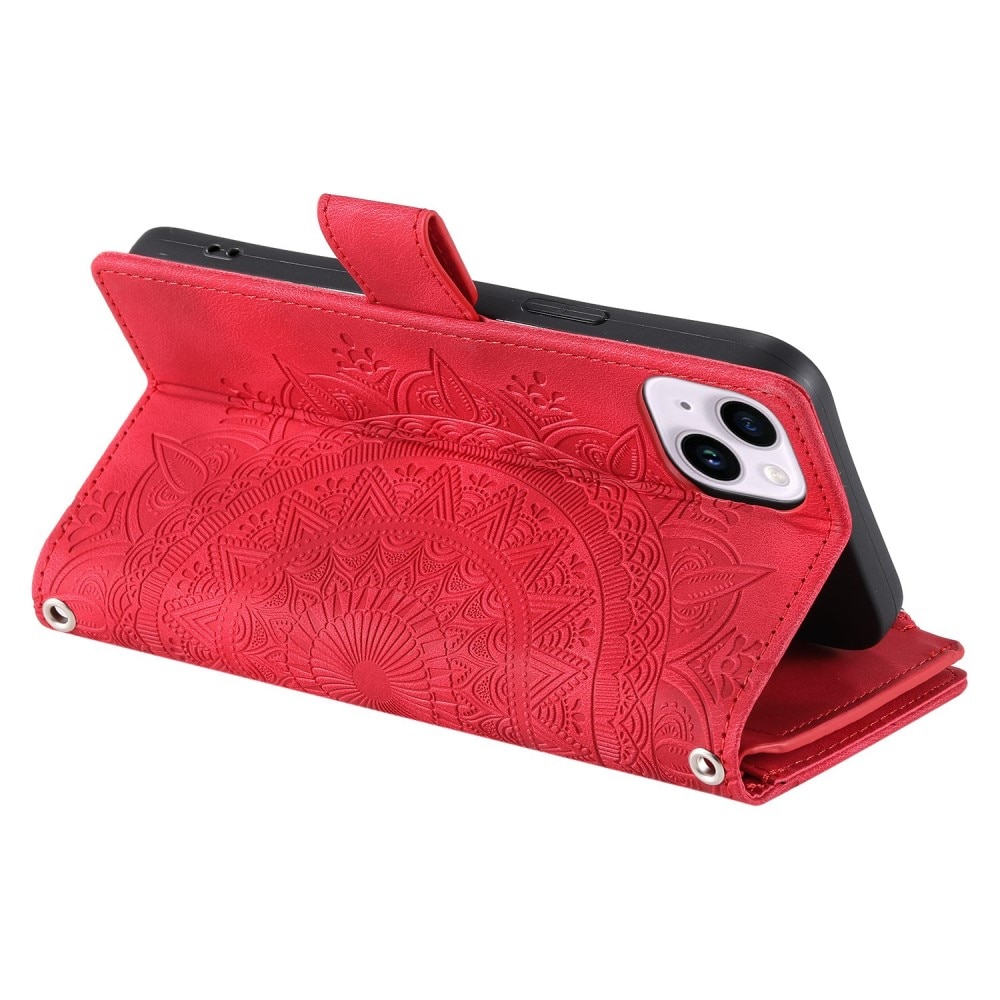 Funda Mandala tipo billetera iPhone 14 rojo