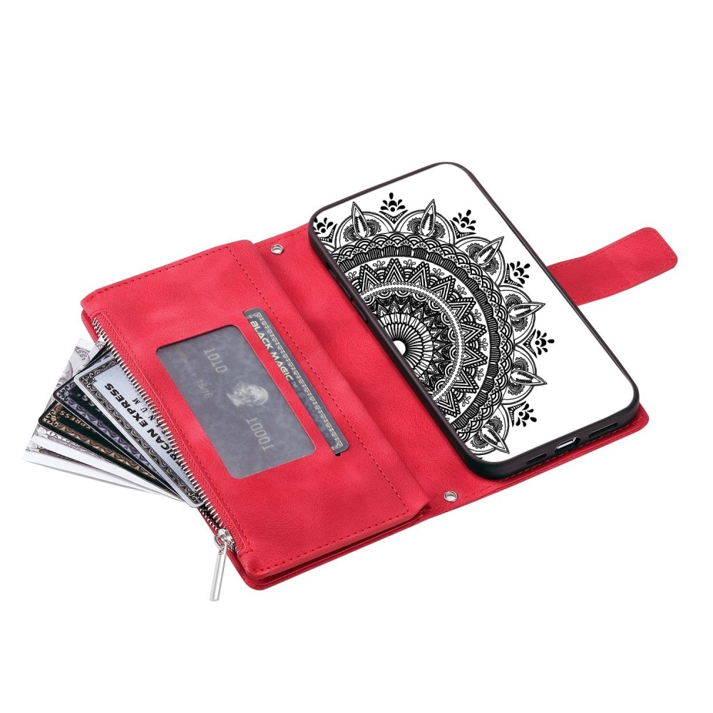Funda Mandala tipo billetera iPhone 14 rojo
