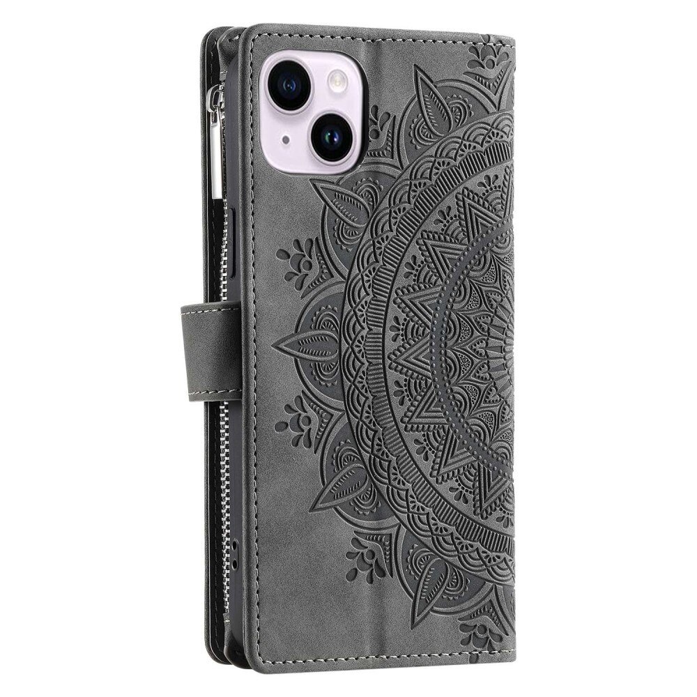 Funda Mandala tipo billetera iPhone 14 gris