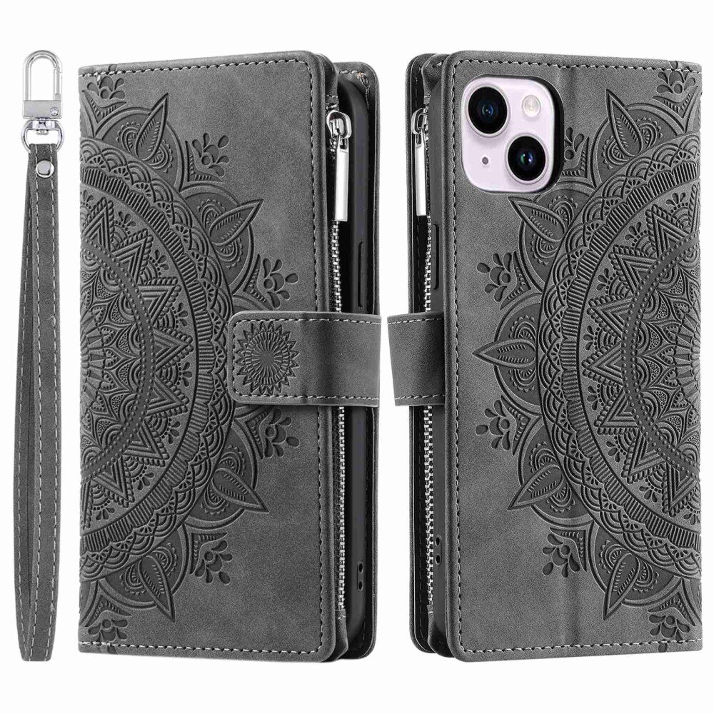 Funda Mandala tipo billetera iPhone 14 gris