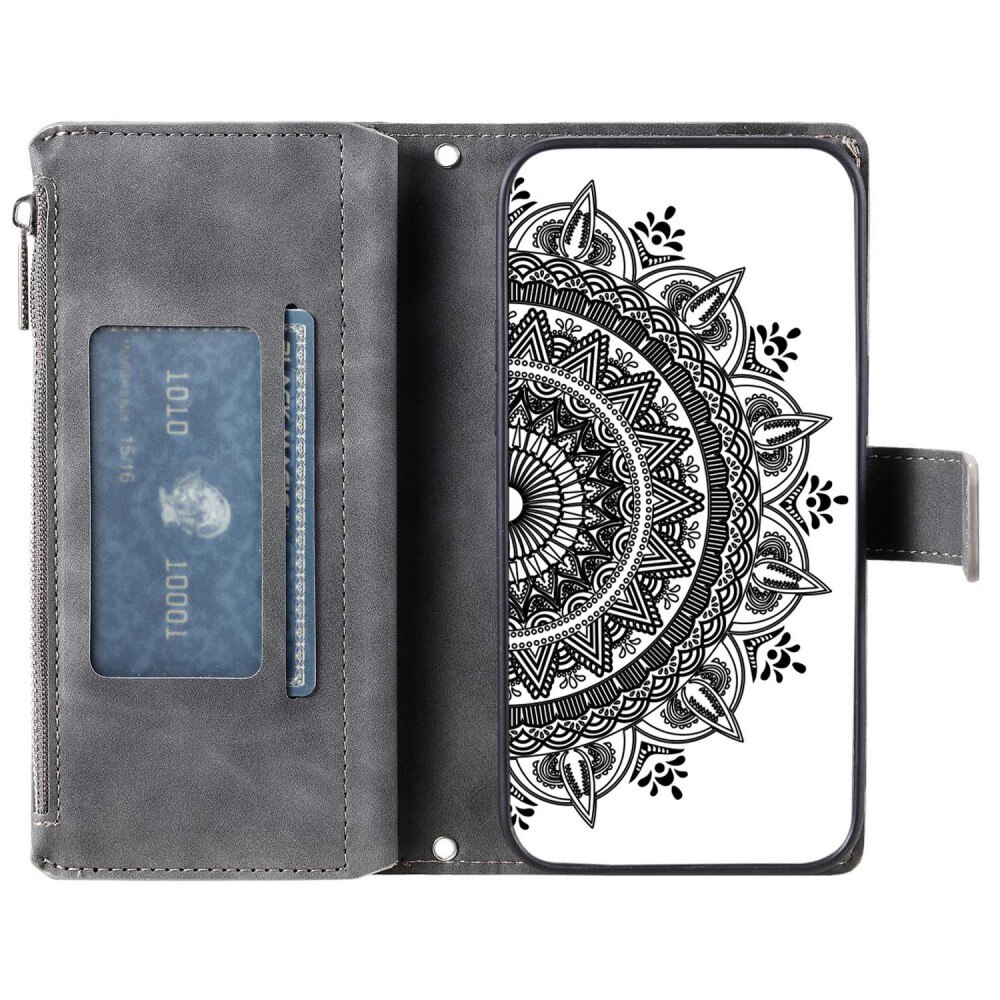 Funda Mandala tipo billetera iPhone 14 gris