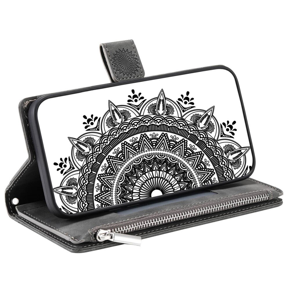 Funda Mandala tipo billetera iPhone 14 gris