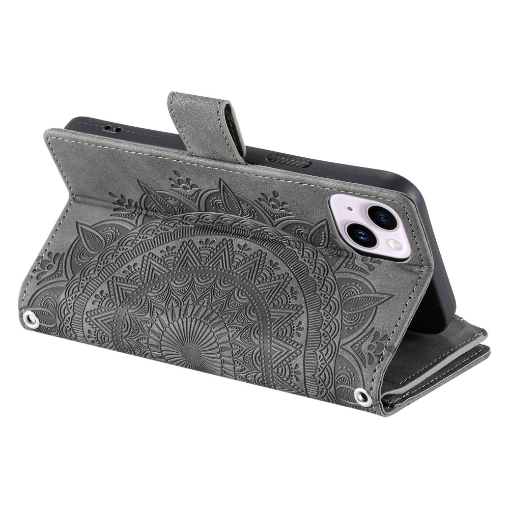 Funda Mandala tipo billetera iPhone 14 gris