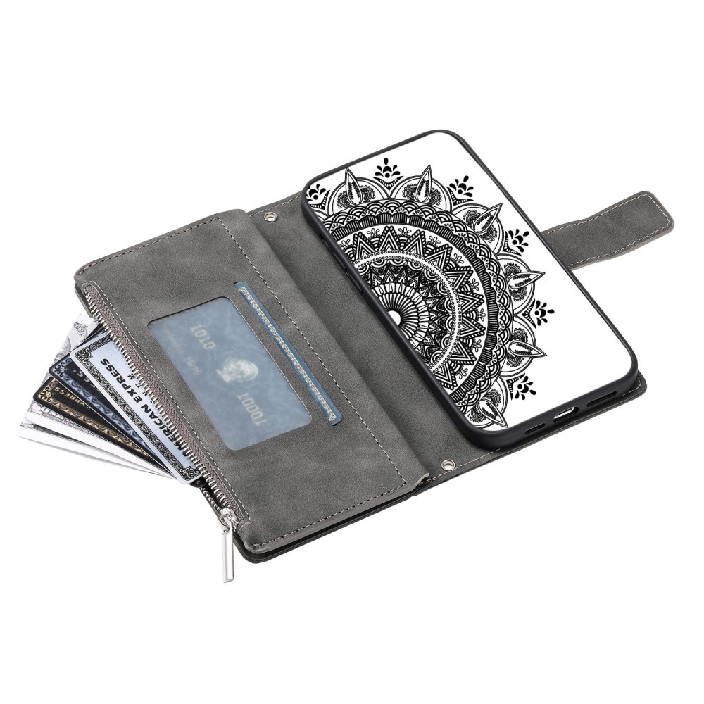 Funda Mandala tipo billetera iPhone 14 gris