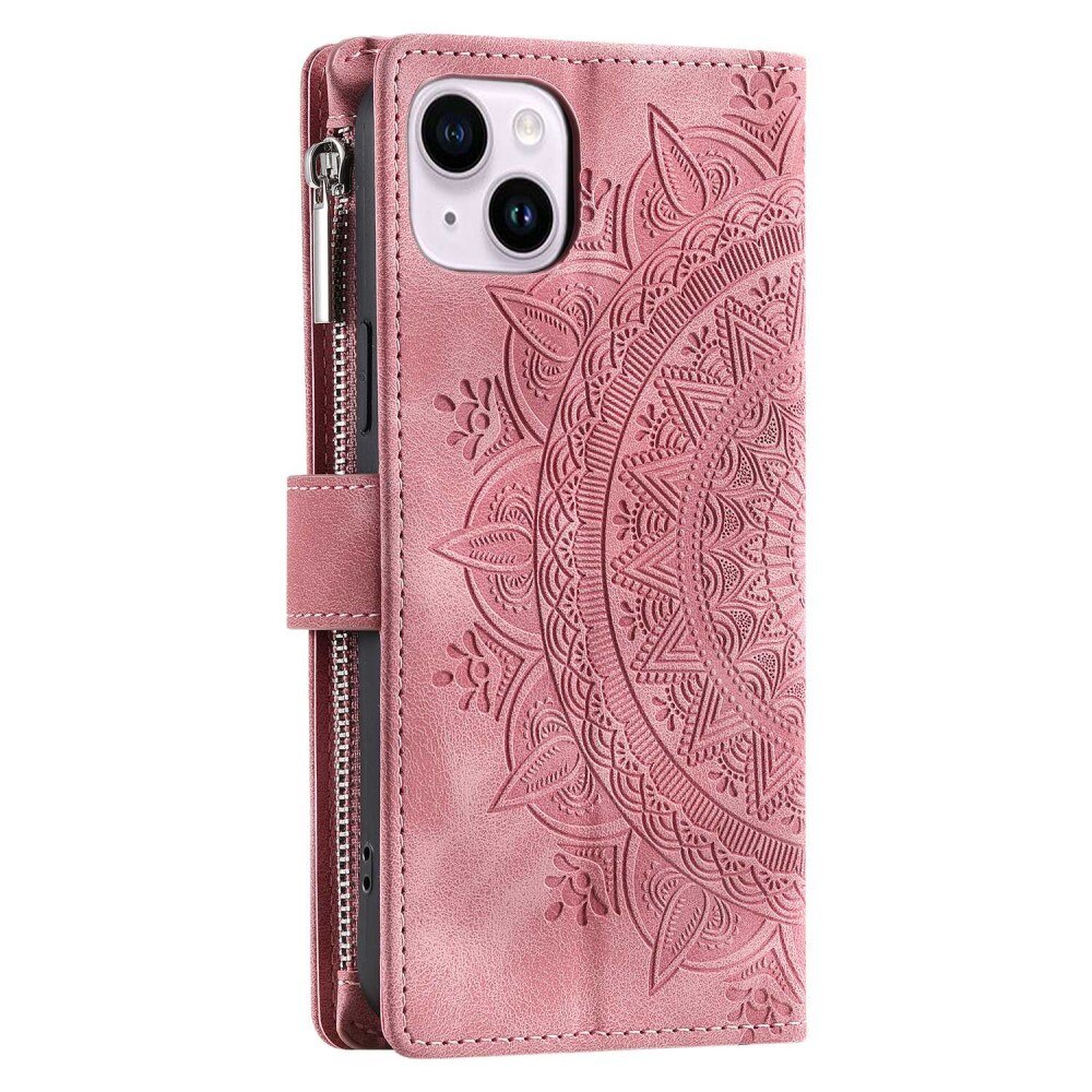 Funda Mandala tipo billetera iPhone 14 rosado