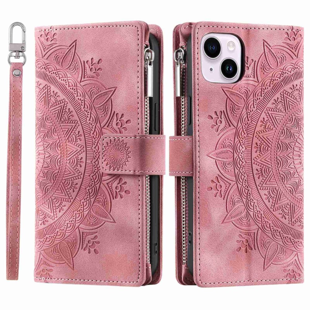 Funda Mandala tipo billetera iPhone 14 rosado