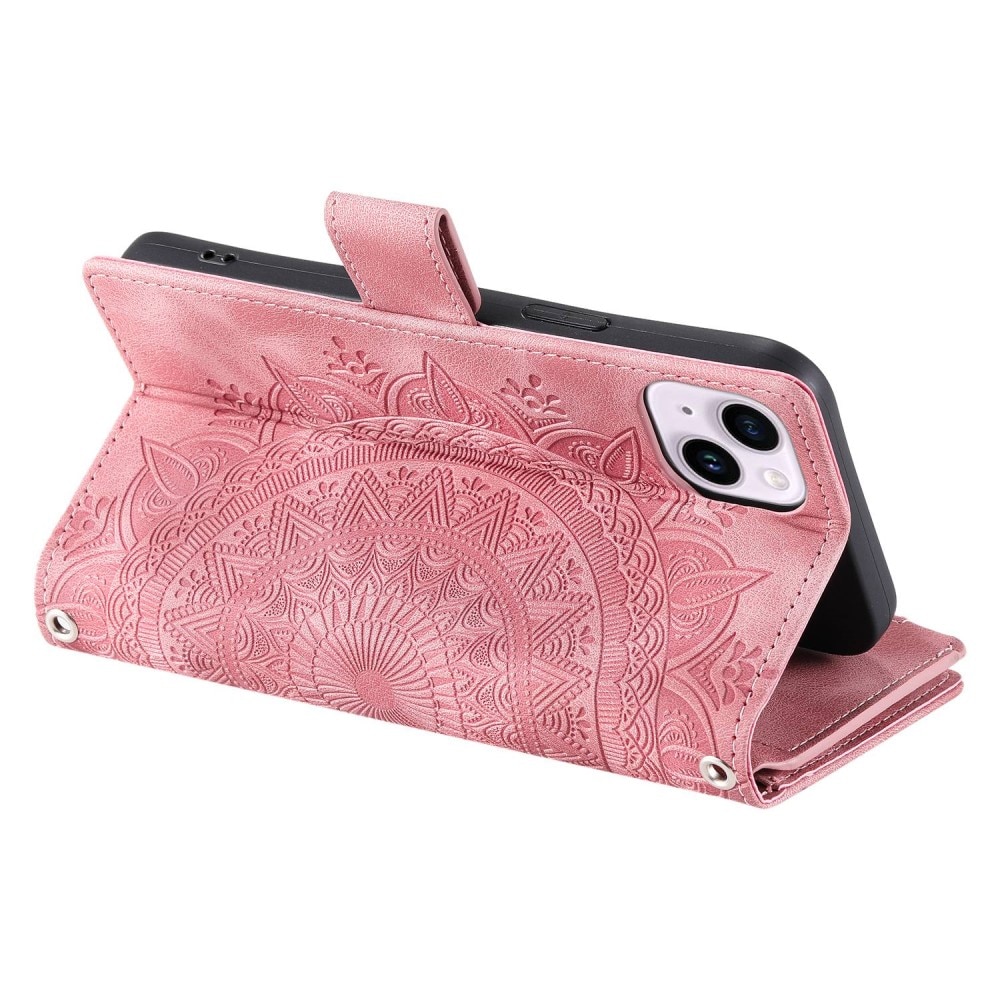 Funda Mandala tipo billetera iPhone 14 rosado