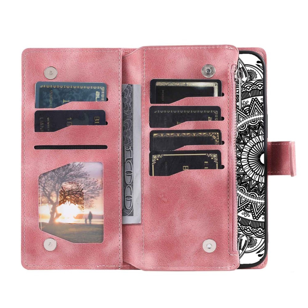 Funda Mandala tipo billetera iPhone 14 rosado