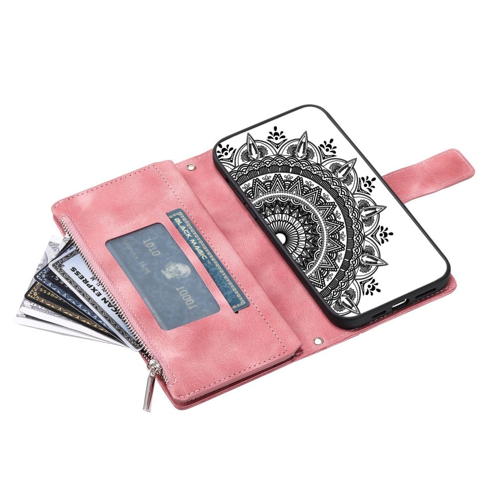 Funda Mandala tipo billetera iPhone 14 rosado