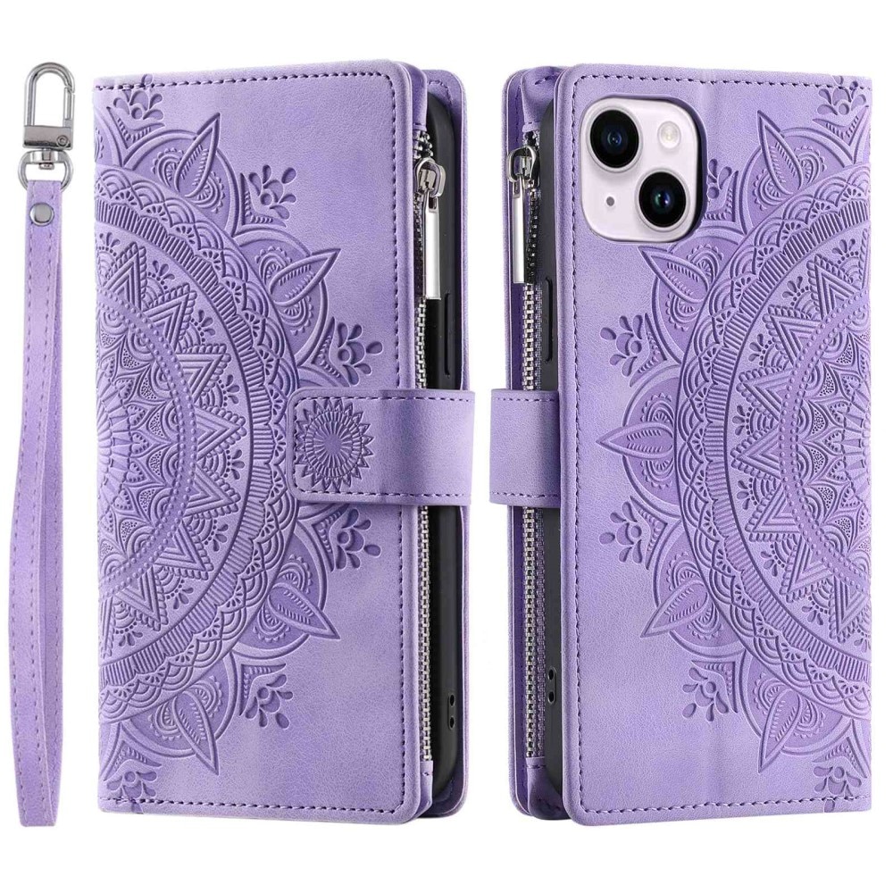 Funda Mandala tipo billetera iPhone 14 violeta
