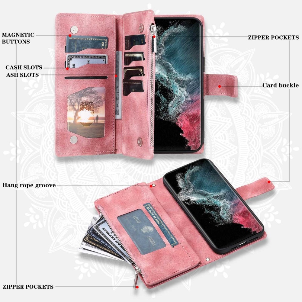 Funda Mandala tipo billetera Samsung Galaxy S23 Ultra rosado