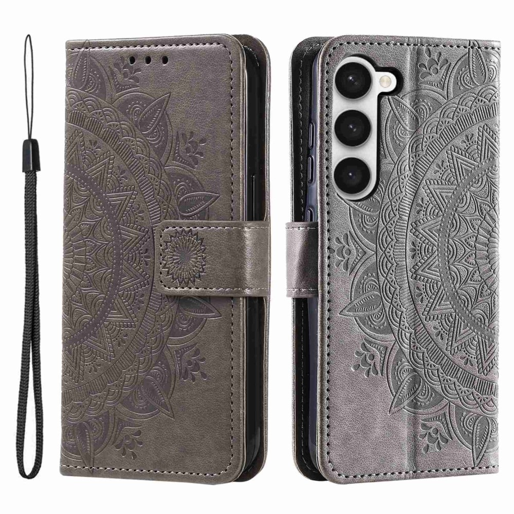 Funda de Cuero Mandala Samsung Galaxy S23 gris