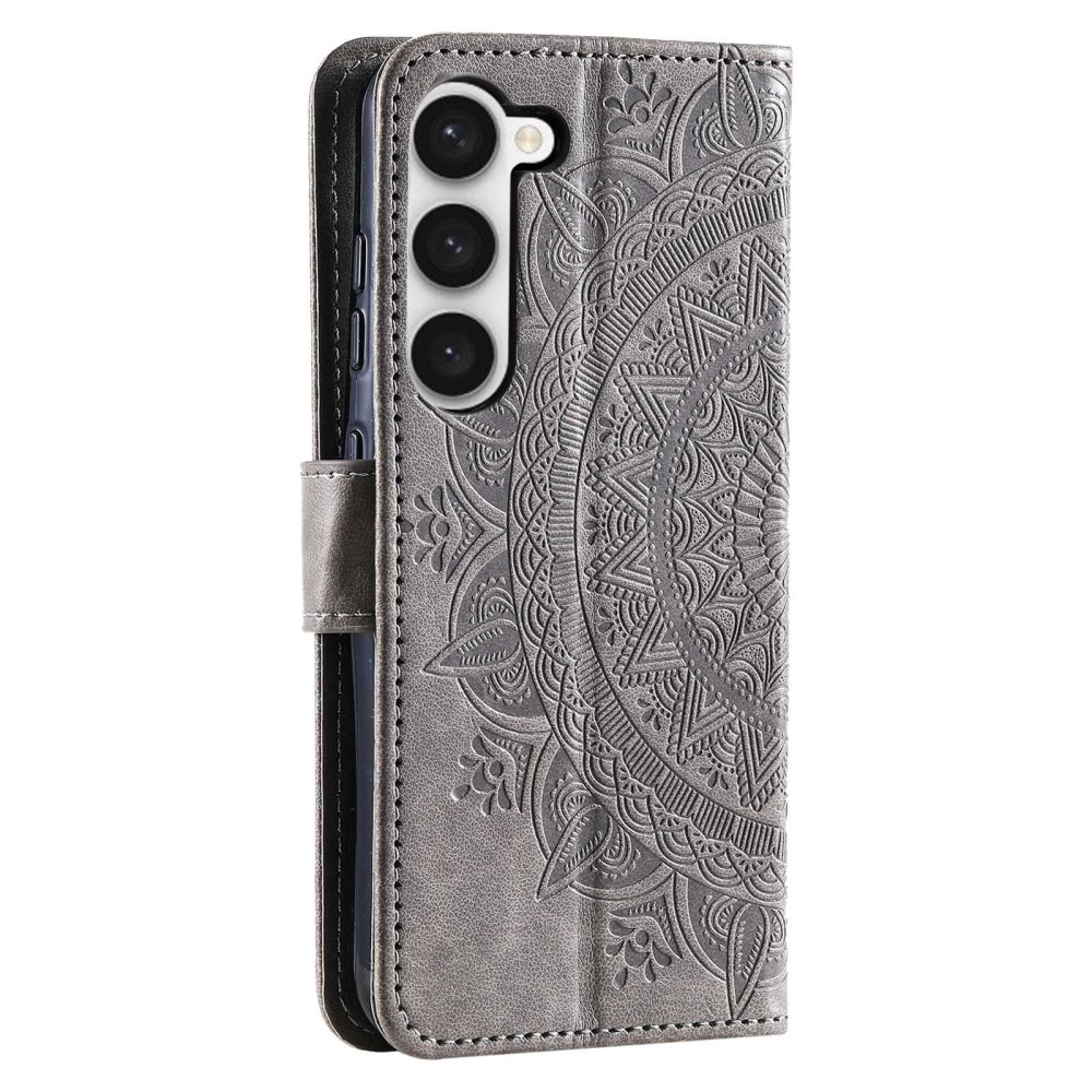 Funda de Cuero Mandala Samsung Galaxy S23 gris